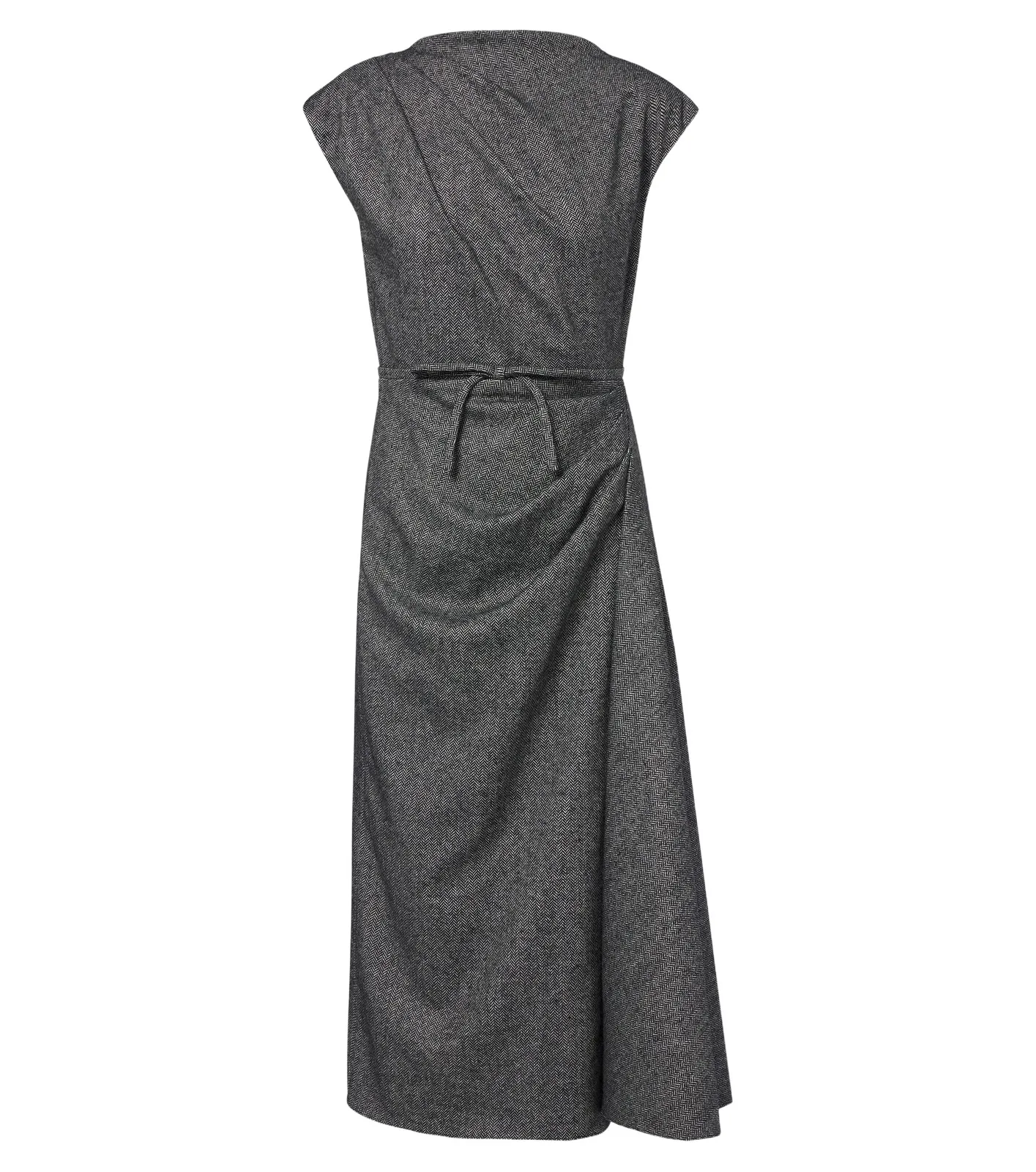 Bow-detail herringbone draped midi dress