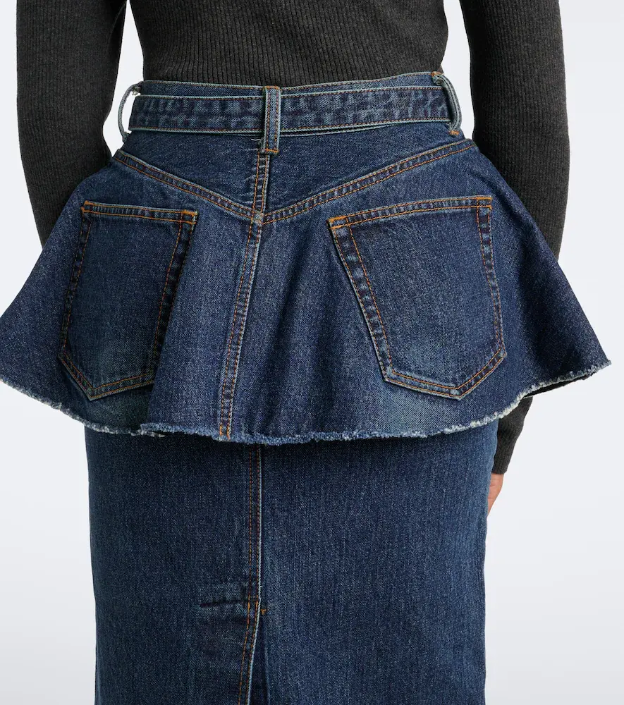 Sacai Belted peplum denim midi skirt | Thumbnail 2