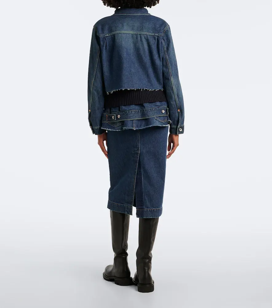 Sacai Belted peplum denim midi skirt | Thumbnail 4