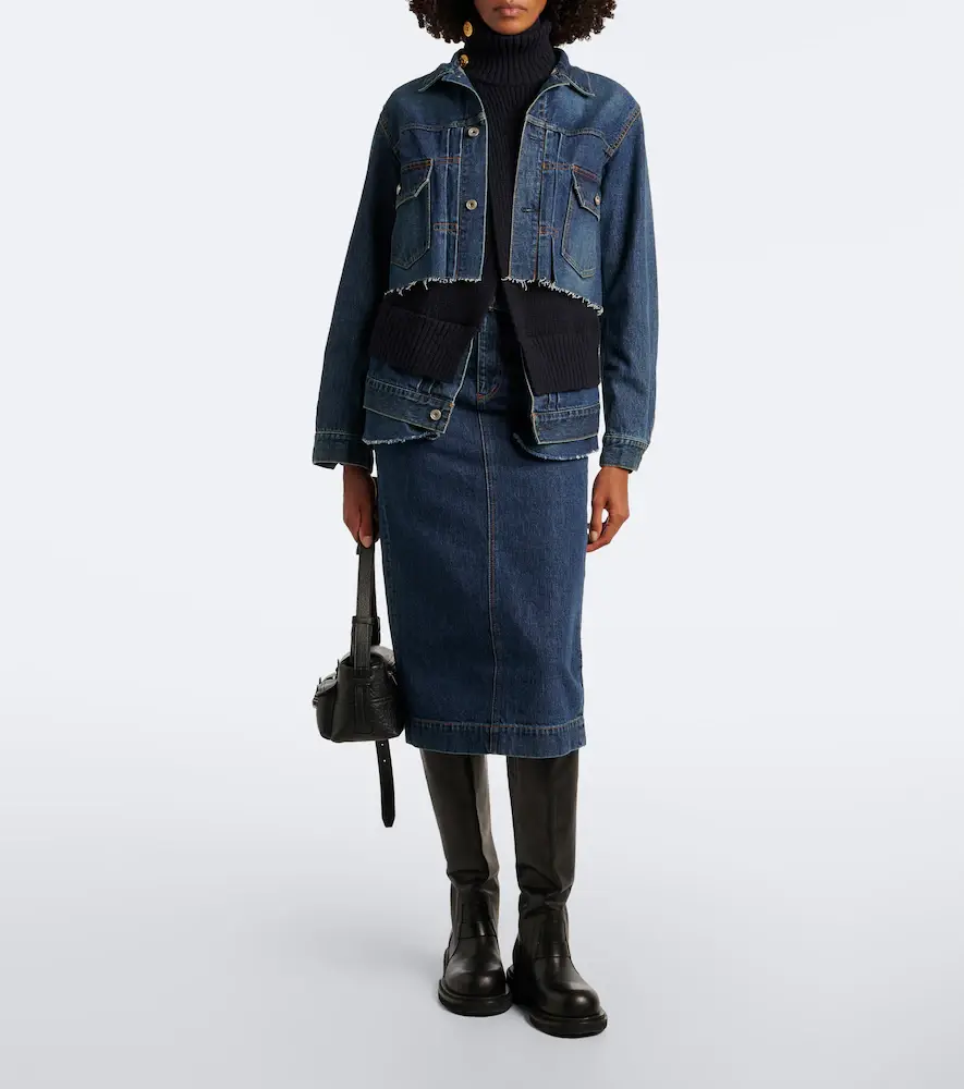 Sacai Belted peplum denim midi skirt | Thumbnail 5