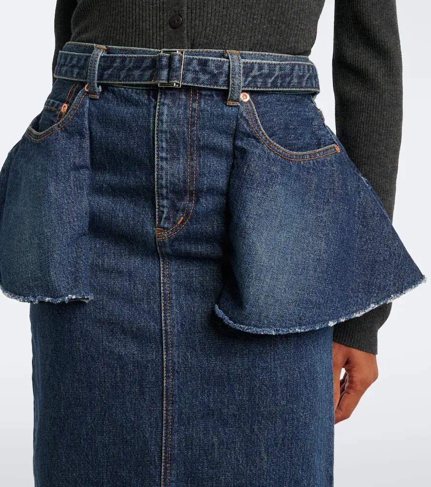 Sacai Belted peplum denim midi skirt | Thumbnail 6