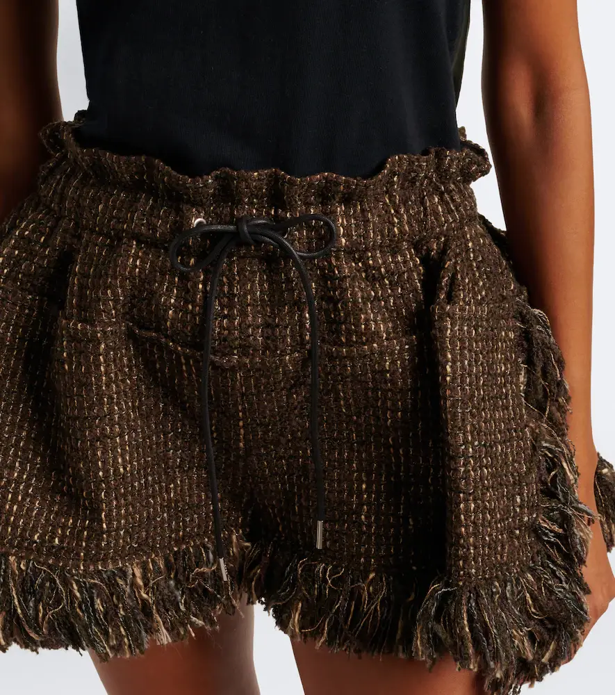 Sacai Fringed wool-blend tweed shorts | Thumbnail 2