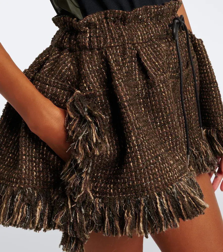 Sacai Fringed wool-blend tweed shorts | Thumbnail 4