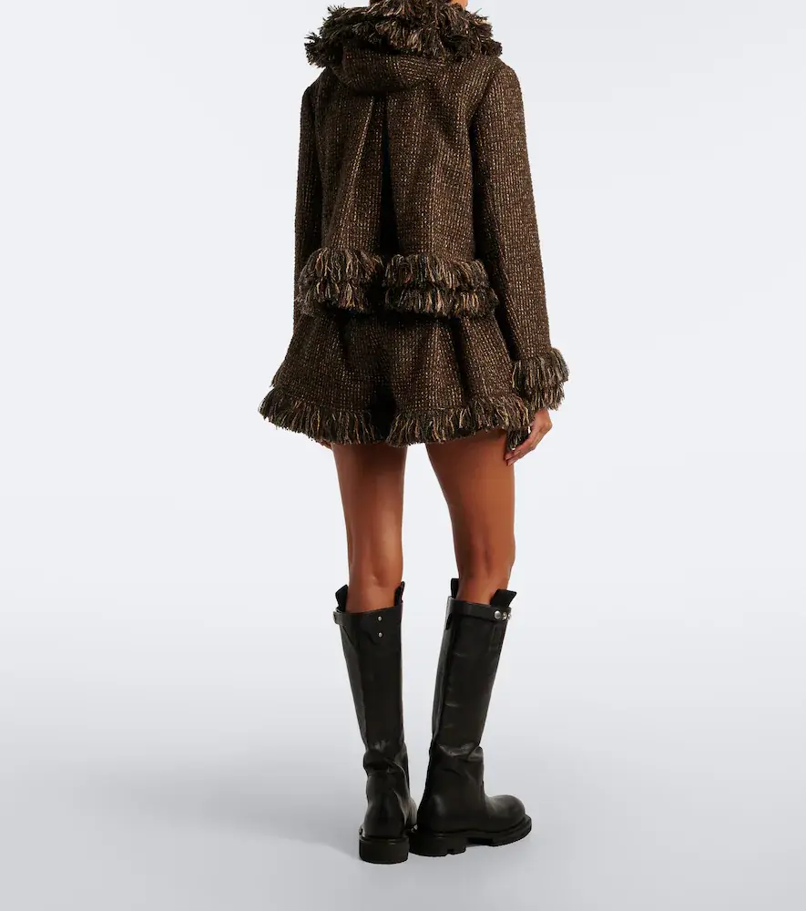 Sacai Fringed wool-blend tweed shorts | Thumbnail 5
