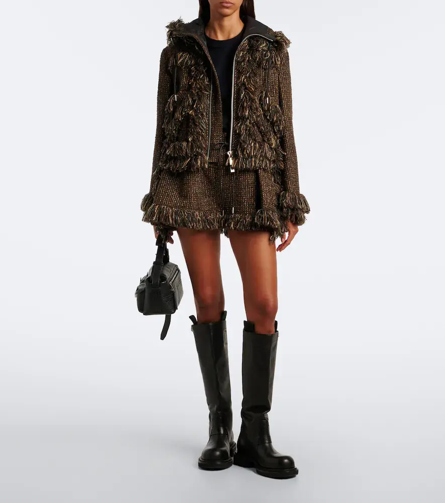 Sacai Fringed wool-blend tweed shorts | Thumbnail 6