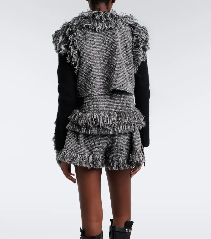 Sacai Fringed wool-blend tweed shorts | Thumbnail 3