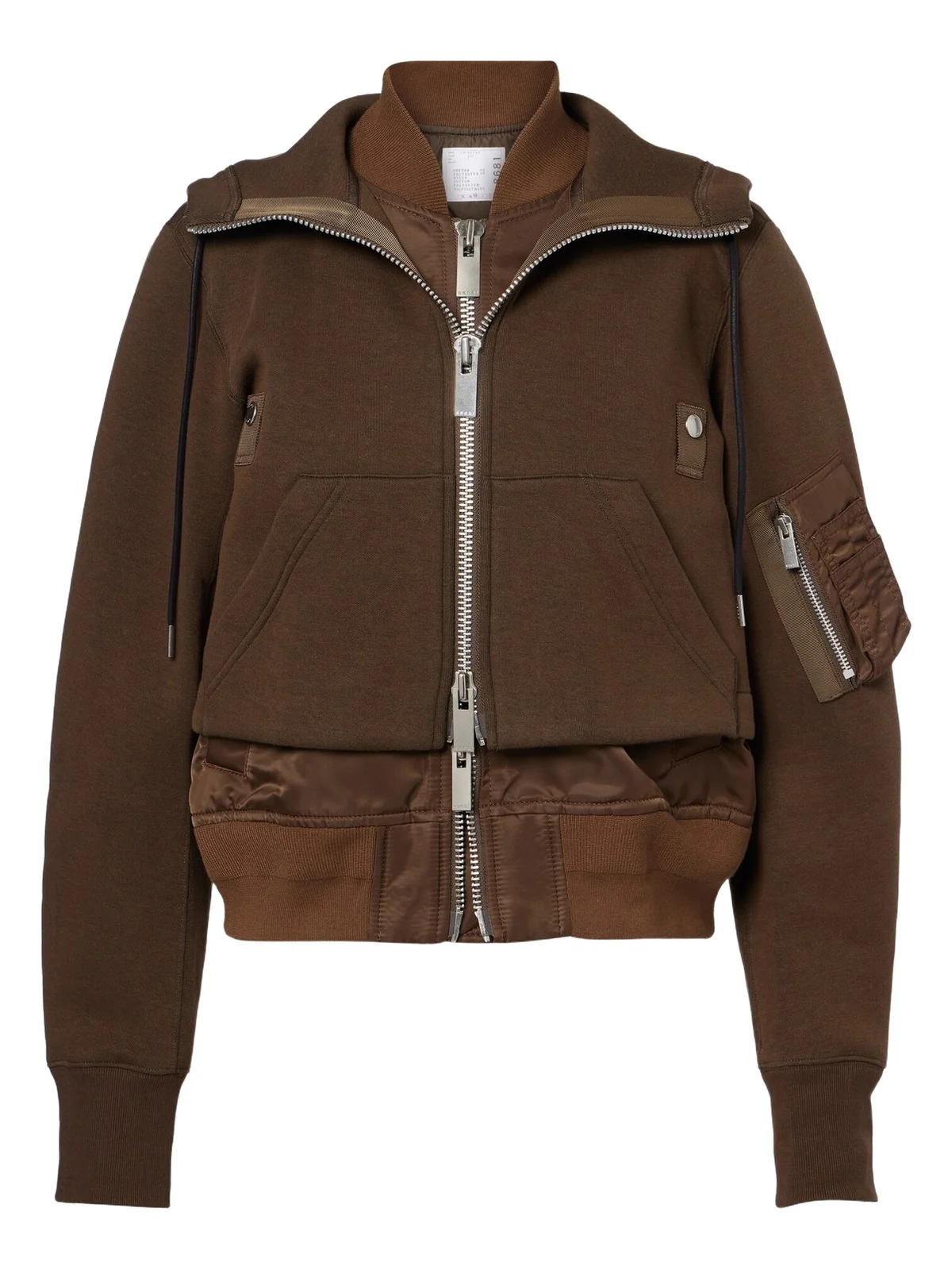 Sacai Layered cotton-blend zip-up hoodie