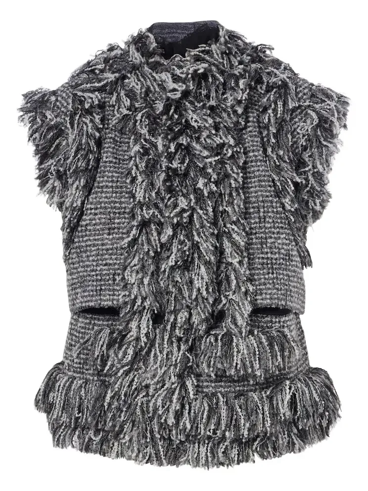 Sacai Fringed wool-blend tweed vest