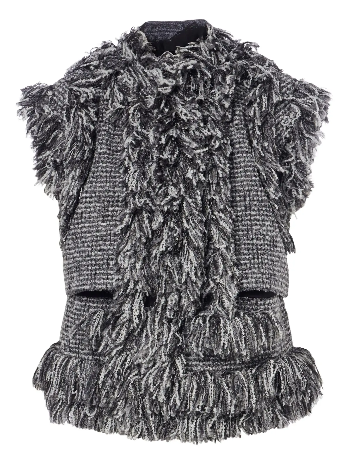 Sacai Fringed wool-blend tweed vest