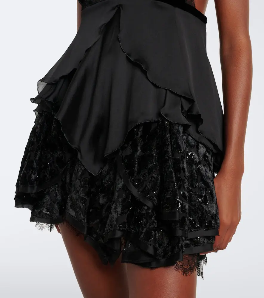 Roberto Cavalli Lace-trimmed ruffled silk minidress | Thumbnail 2 Roberto Cavalli Lace-trimmed ruffled silk minidress | Thumbnail 2