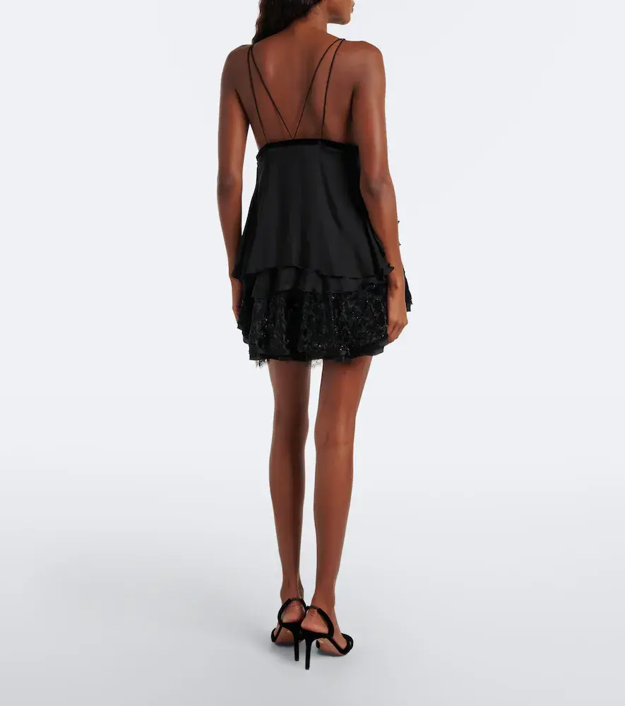 Roberto Cavalli Lace-trimmed ruffled silk minidress | Thumbnail 4 Roberto Cavalli Lace-trimmed ruffled silk minidress | Thumbnail 4