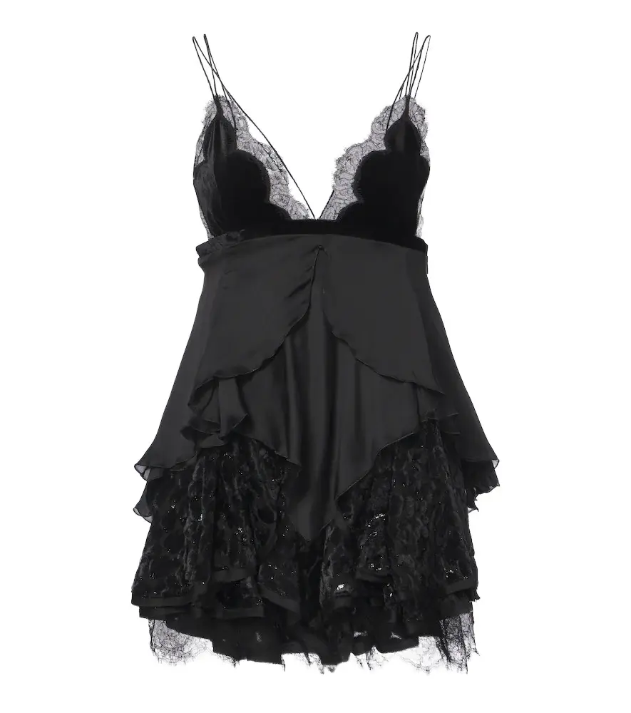 Lace-trimmed ruffled silk minidress Lace-trimmed ruffled silk minidress