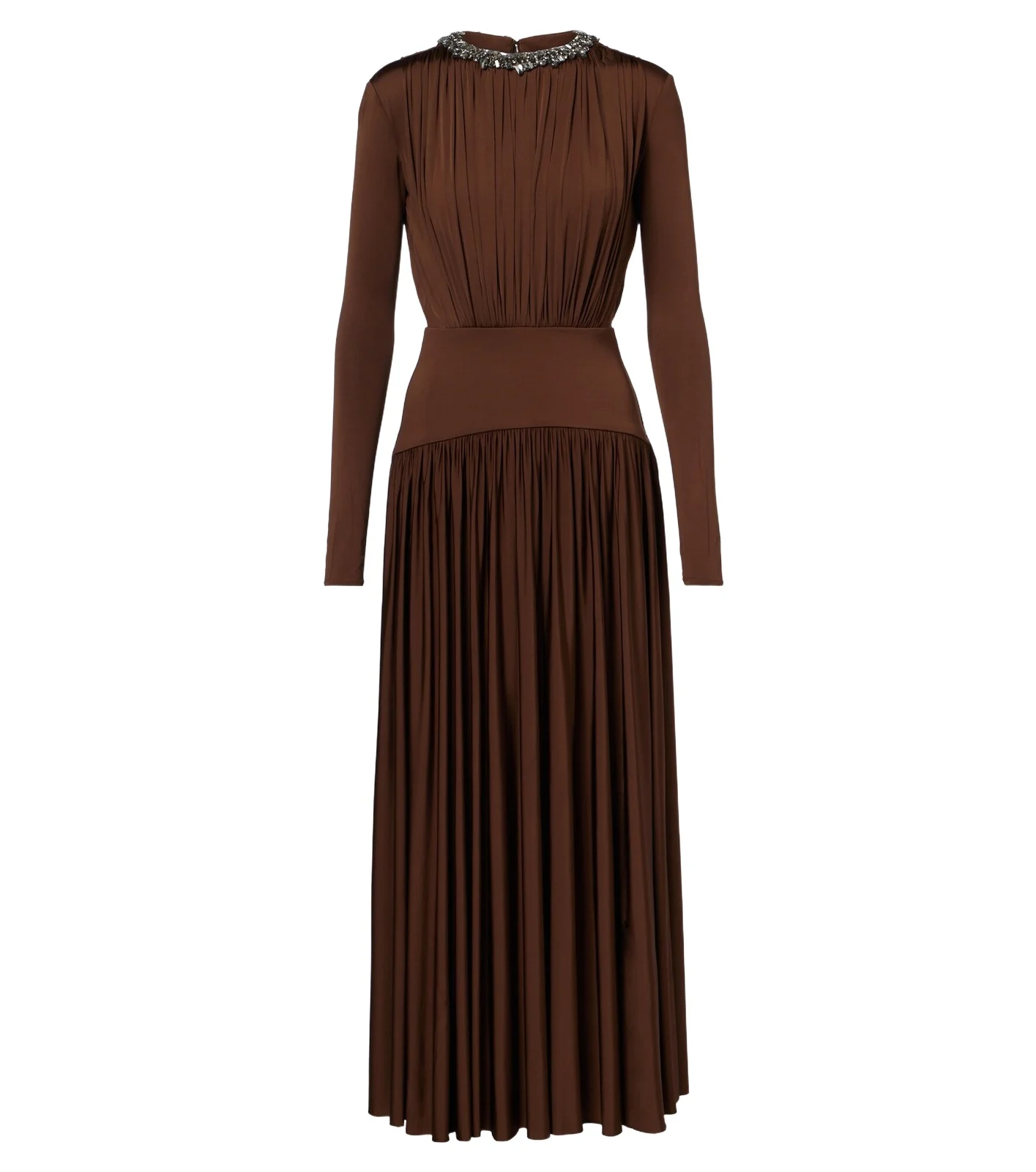 Embellished gathered jersey maxi dress