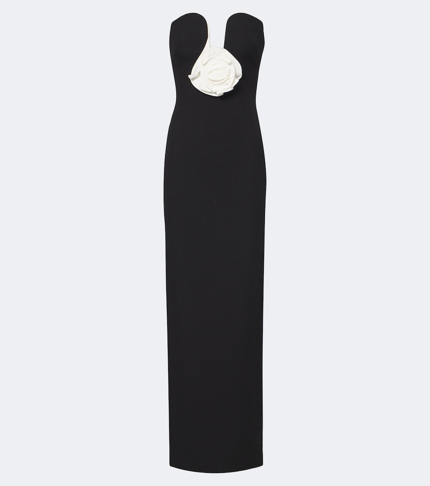 Roland Mouret Floral-appliqué crêpe bustier gown