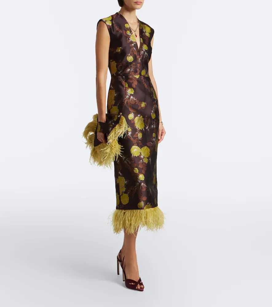 La DoubleJ Devon feather-trimmed jacquard midi dress | Thumbnail 3