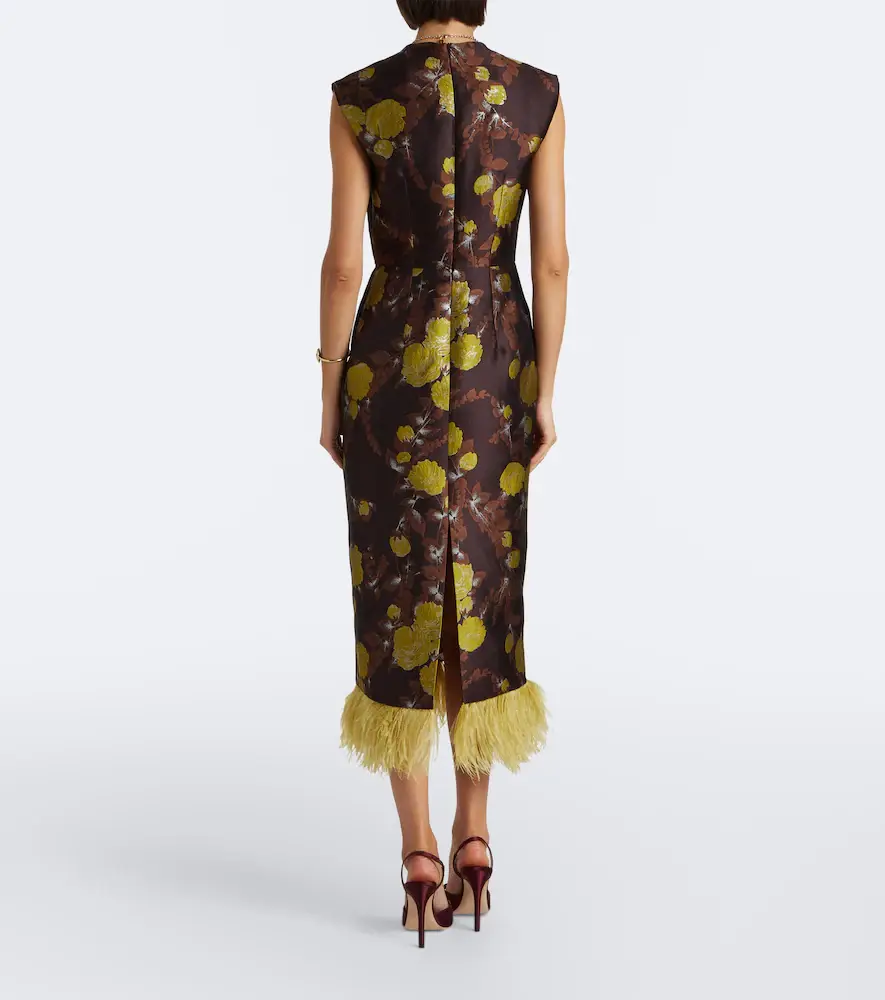 La DoubleJ Devon feather-trimmed jacquard midi dress | Thumbnail 5