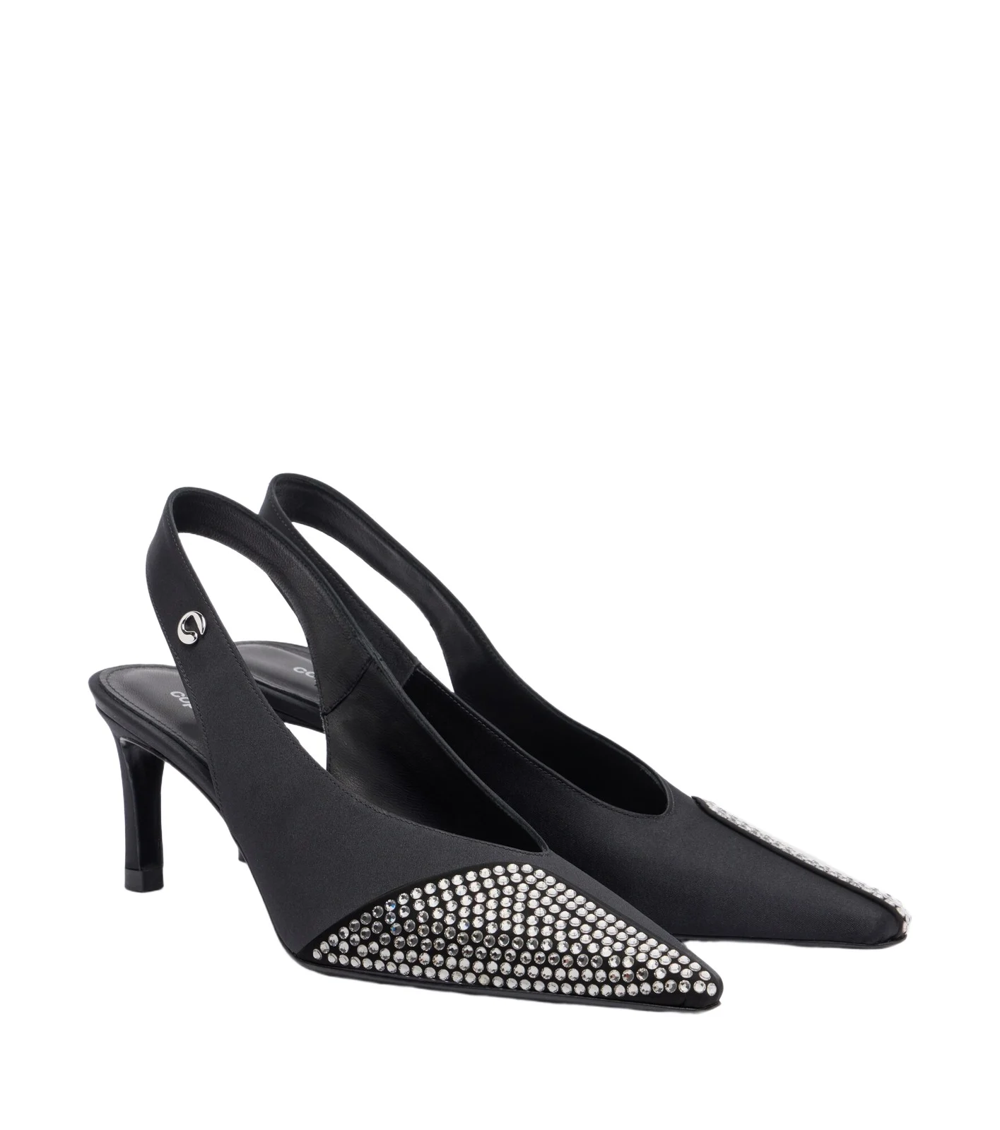 Crystal-embellished satin slingback pumps