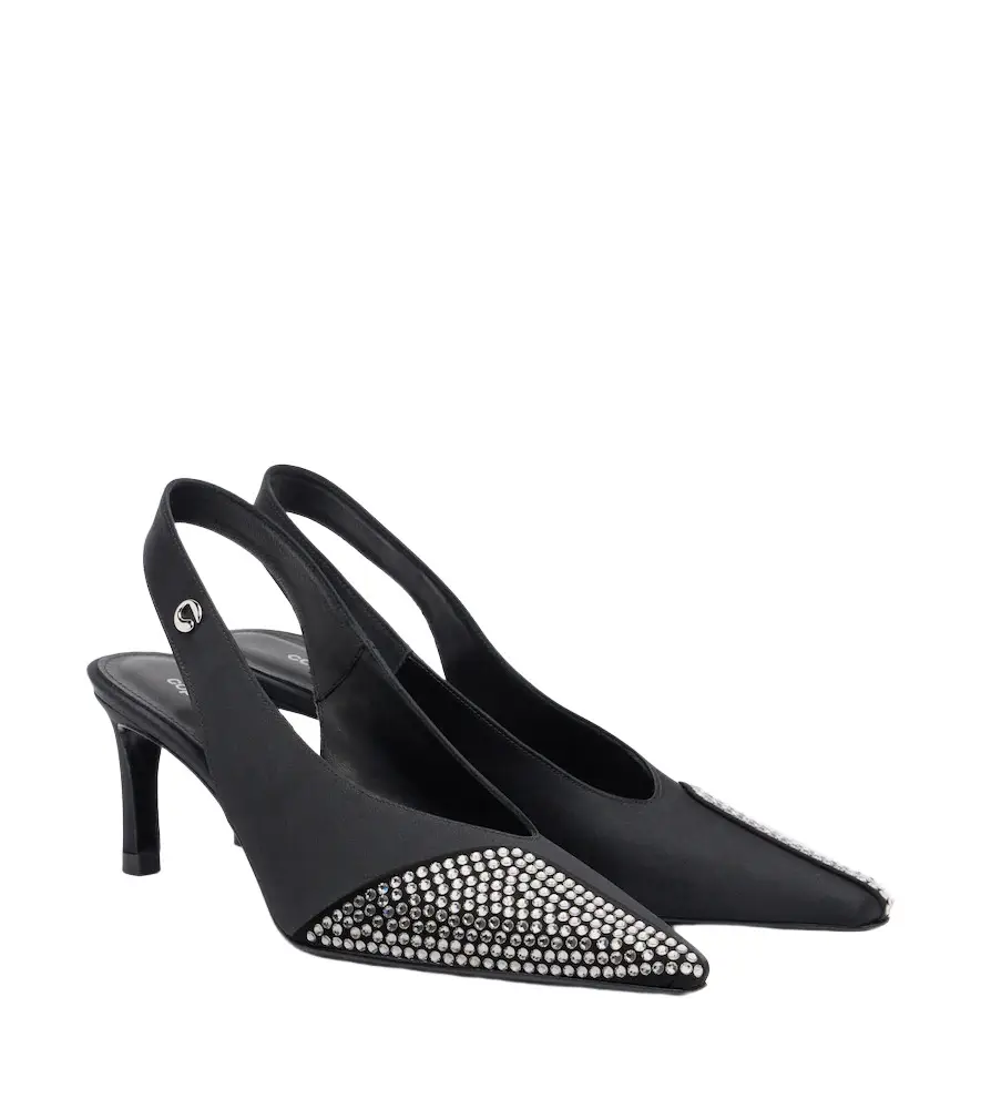 Crystal-embellished satin slingback pumps