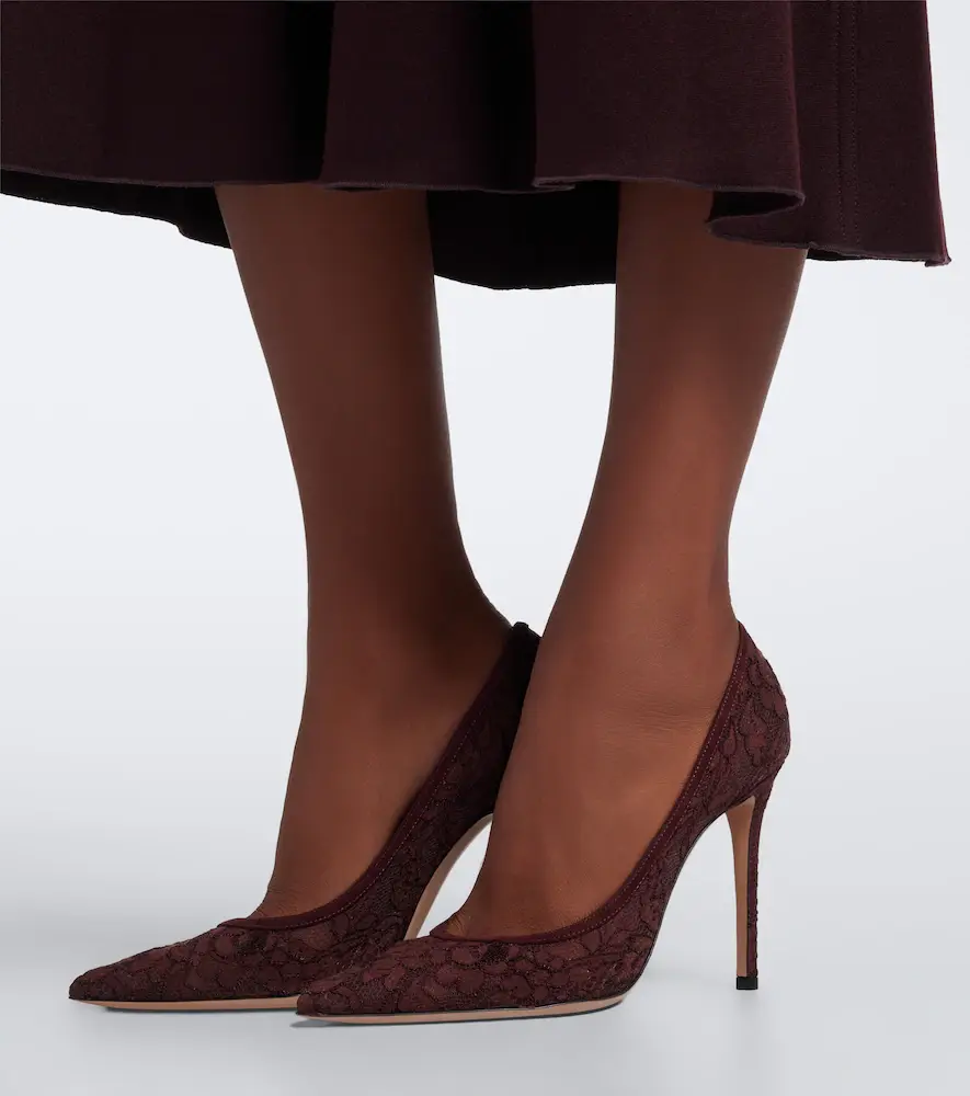 Gianvito Rossi Claudia suede-trimmed lace pumps | Thumbnail 6