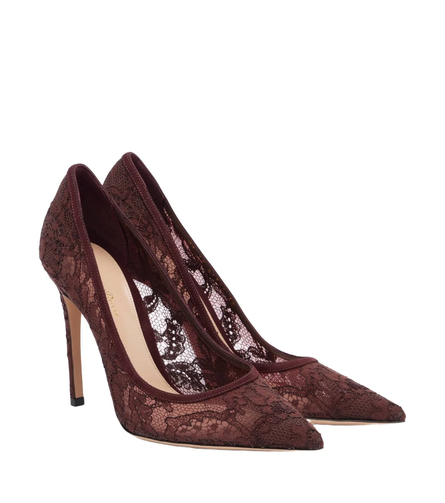 Claudia suede-trimmed lace pumps