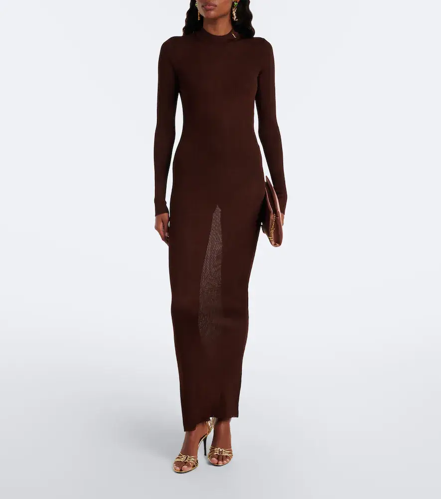 Saint Laurent Cassandre ribbed-knit silk maxi dress | Thumbnail 3 Saint Laurent Cassandre ribbed-knit silk maxi dress | Thumbnail 3