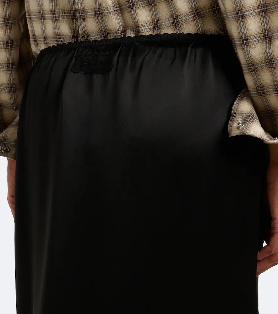 Ganni Lace-trimmed ruffled satin midi skirt | Thumbnail 2