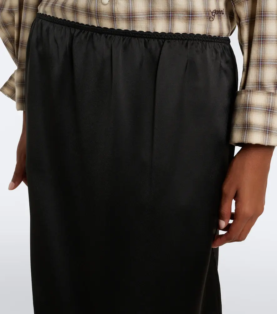 Ganni Lace-trimmed ruffled satin midi skirt | Thumbnail 4