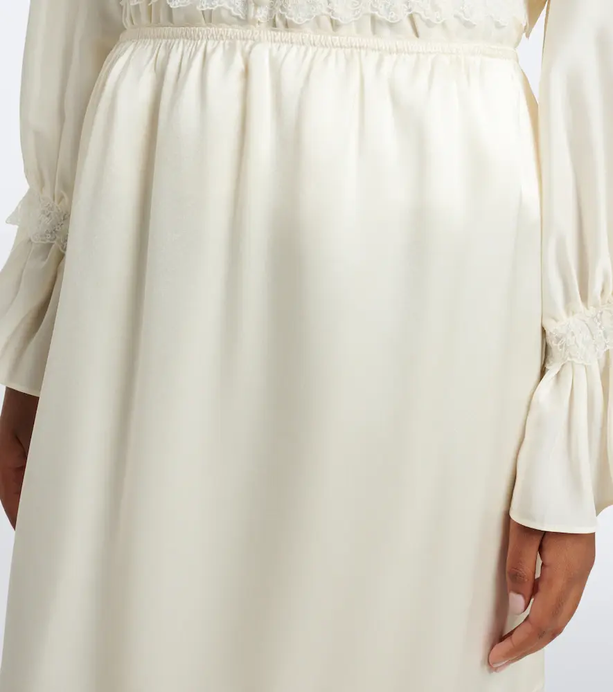 Ganni Lace-trimmed ruffled satin midi skirt | Thumbnail 4