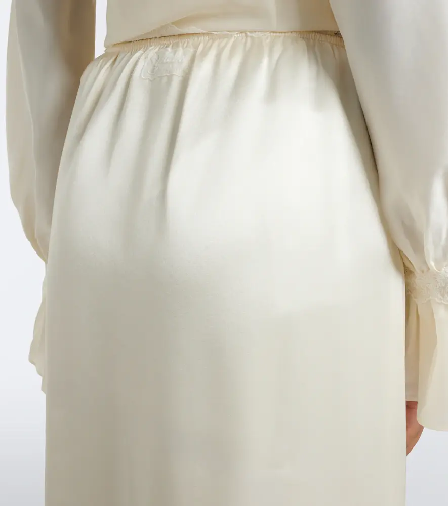 Ganni Lace-trimmed ruffled satin midi skirt | Thumbnail 6