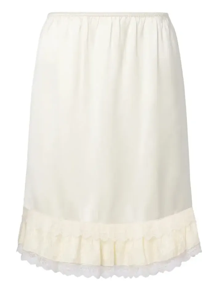 Lace-trimmed ruffled satin midi skirt Lace-trimmed ruffled satin midi skirt