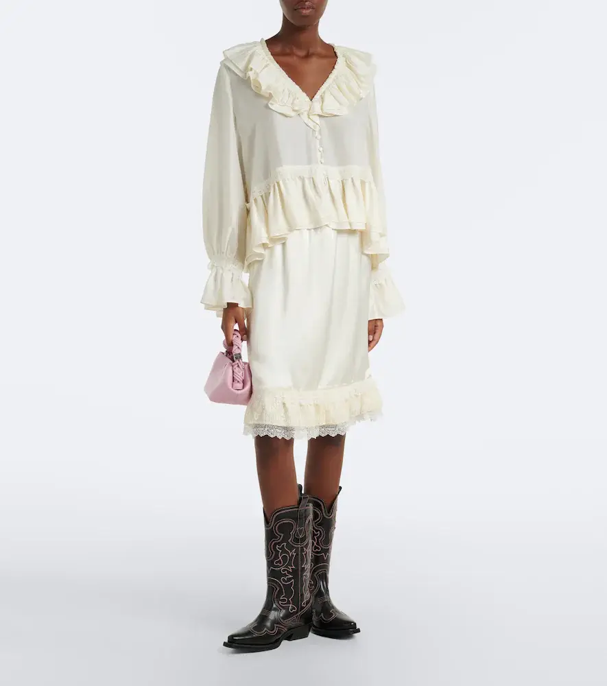 Ganni Lace-trimmed ruffled blouse | Thumbnail 5