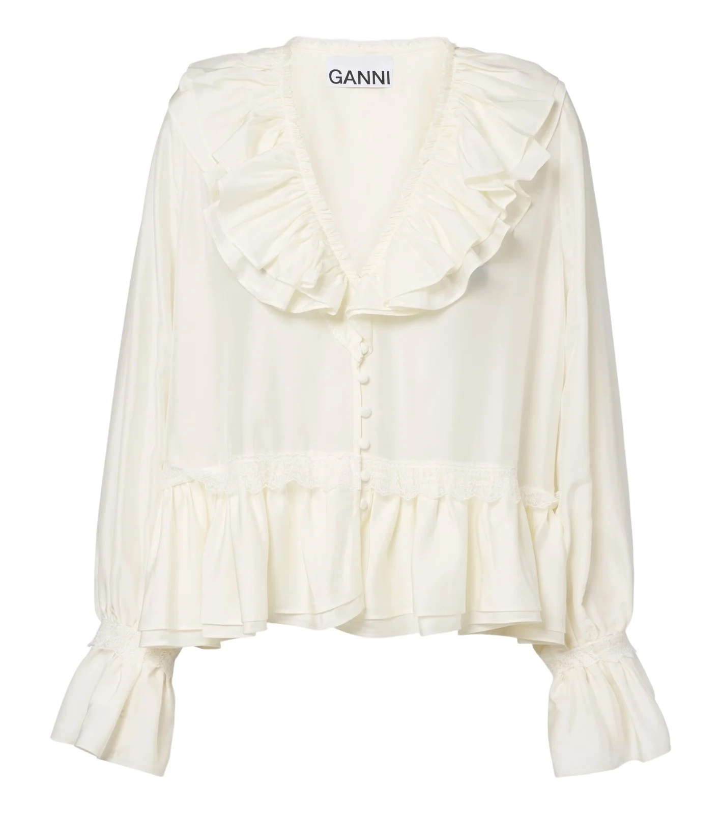 Lace-trimmed ruffled blouse