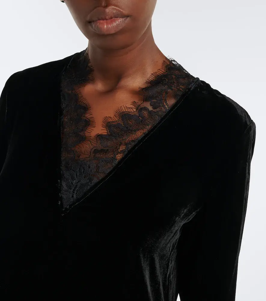 Ganni Lace-trimmed velvet top | Thumbnail 2