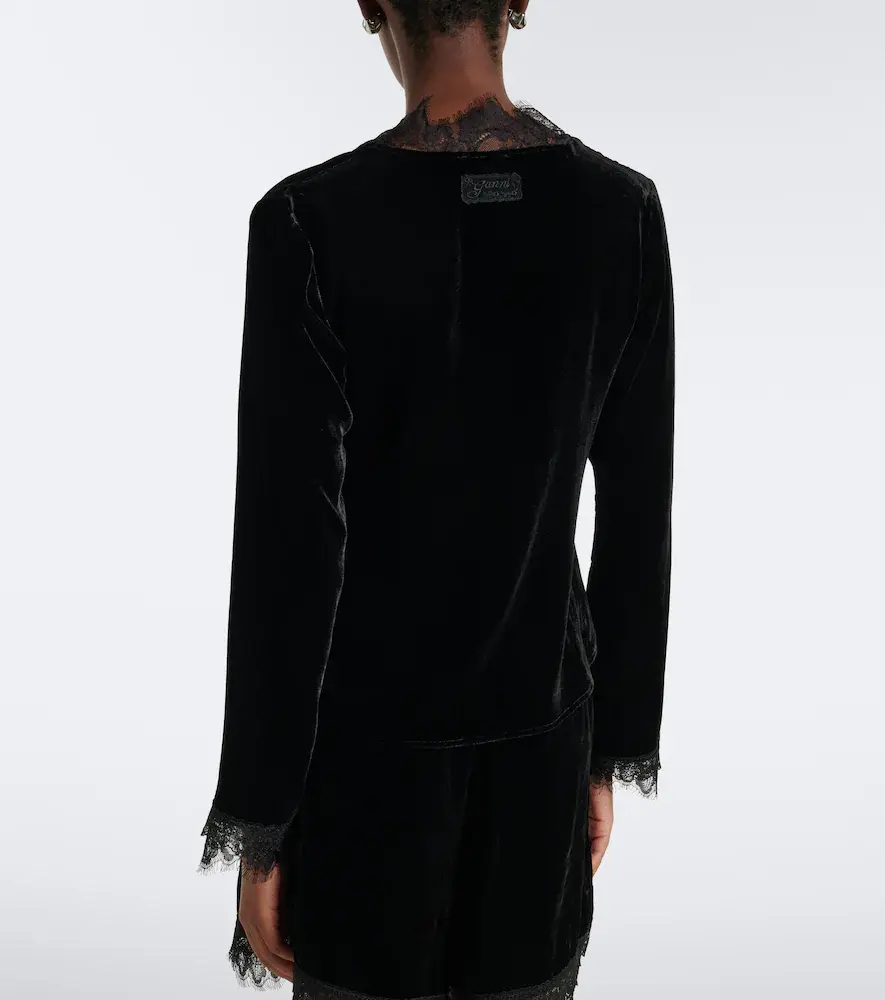 Ganni Lace-trimmed velvet top | Thumbnail 3