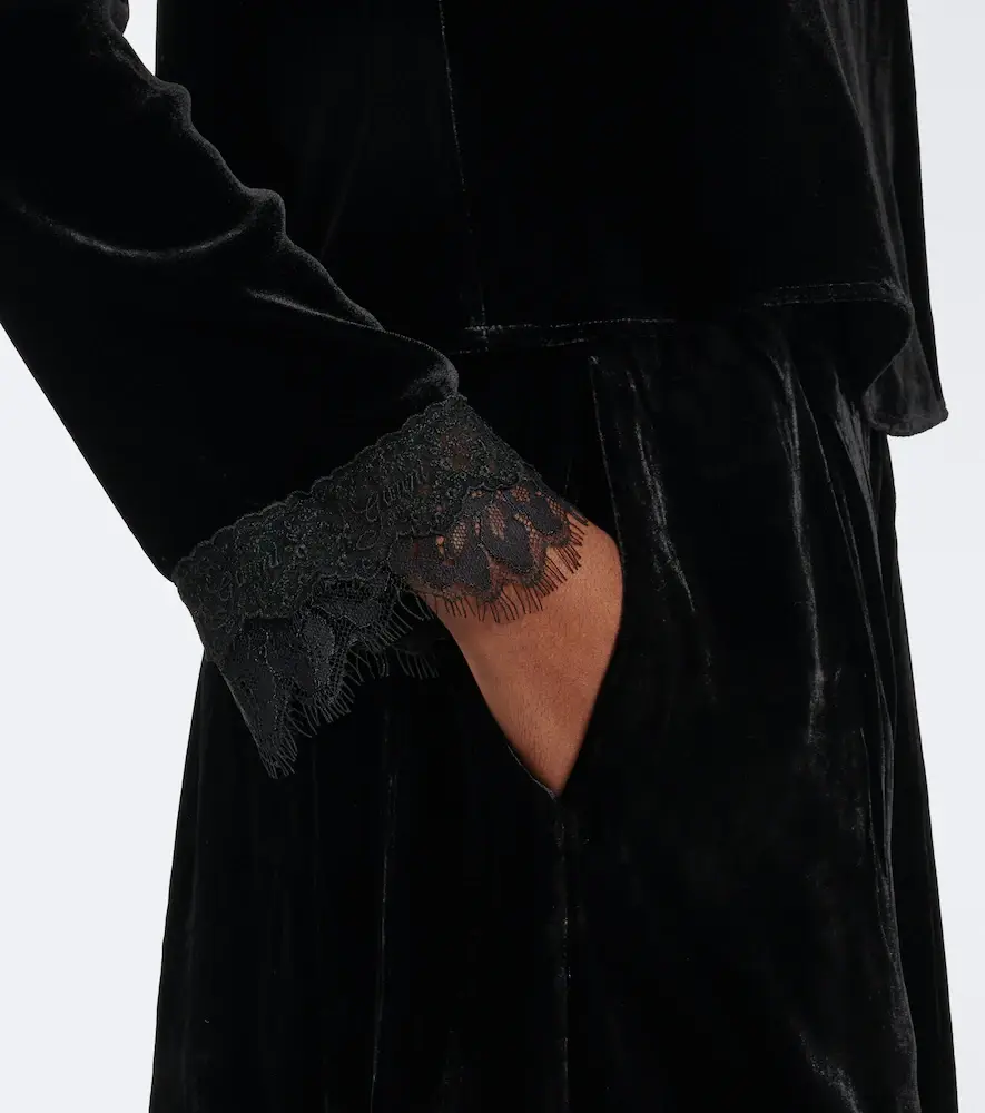 Ganni Lace-trimmed velvet top | Thumbnail 5