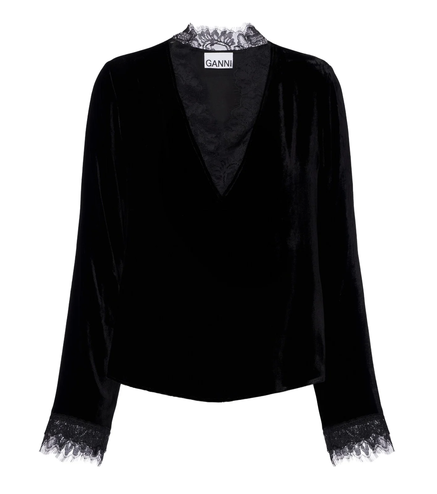 Lace-trimmed velvet top