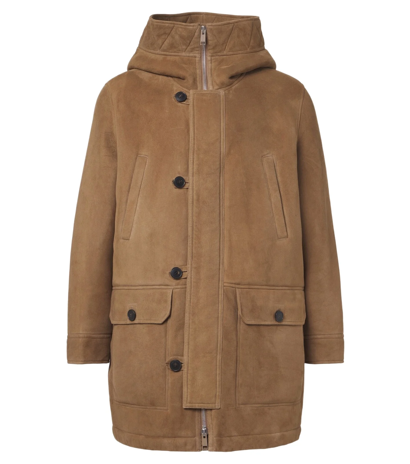 Hooded shearling-lined suede parka Hooded shearling-lined suede parka