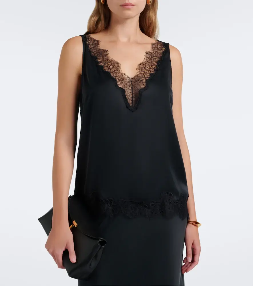 Velvet Lace-trimmed silk satin top | Thumbnail 2 Velvet Lace-trimmed silk satin top | Thumbnail 2