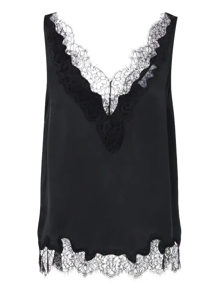 Lace-trimmed silk satin top Lace-trimmed silk satin top