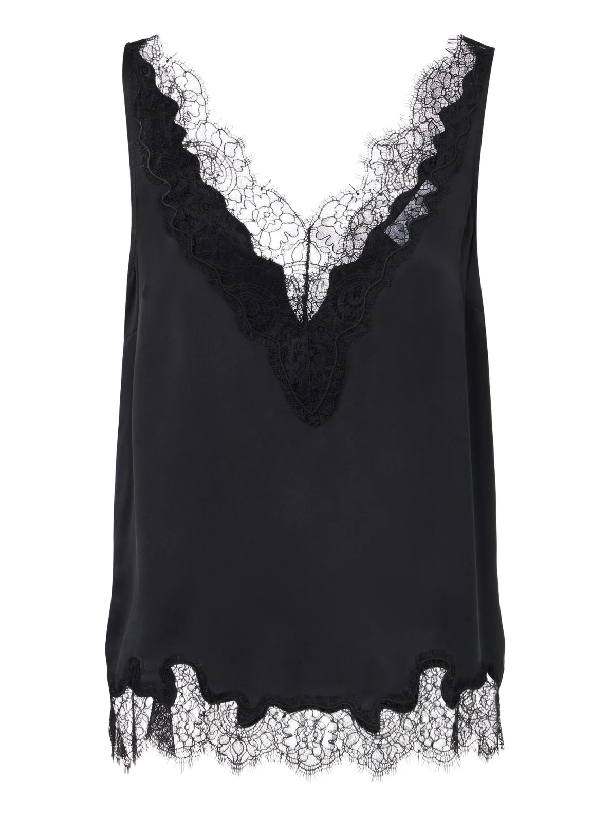 Lace-trimmed silk satin top Lace-trimmed silk satin top