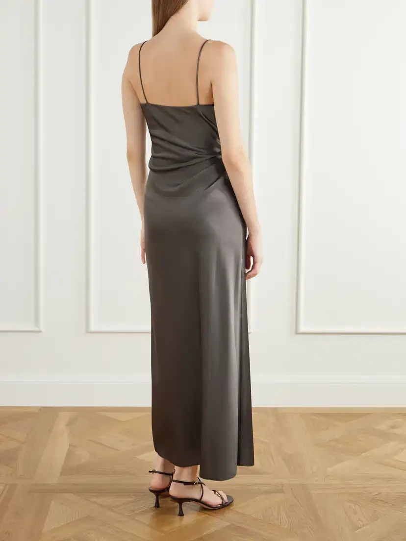 La Ligne Flipped Lapel Draped Satin Midi Dress | Thumbnail 3 La Ligne Flipped Lapel Draped Satin Midi Dress | Thumbnail 3