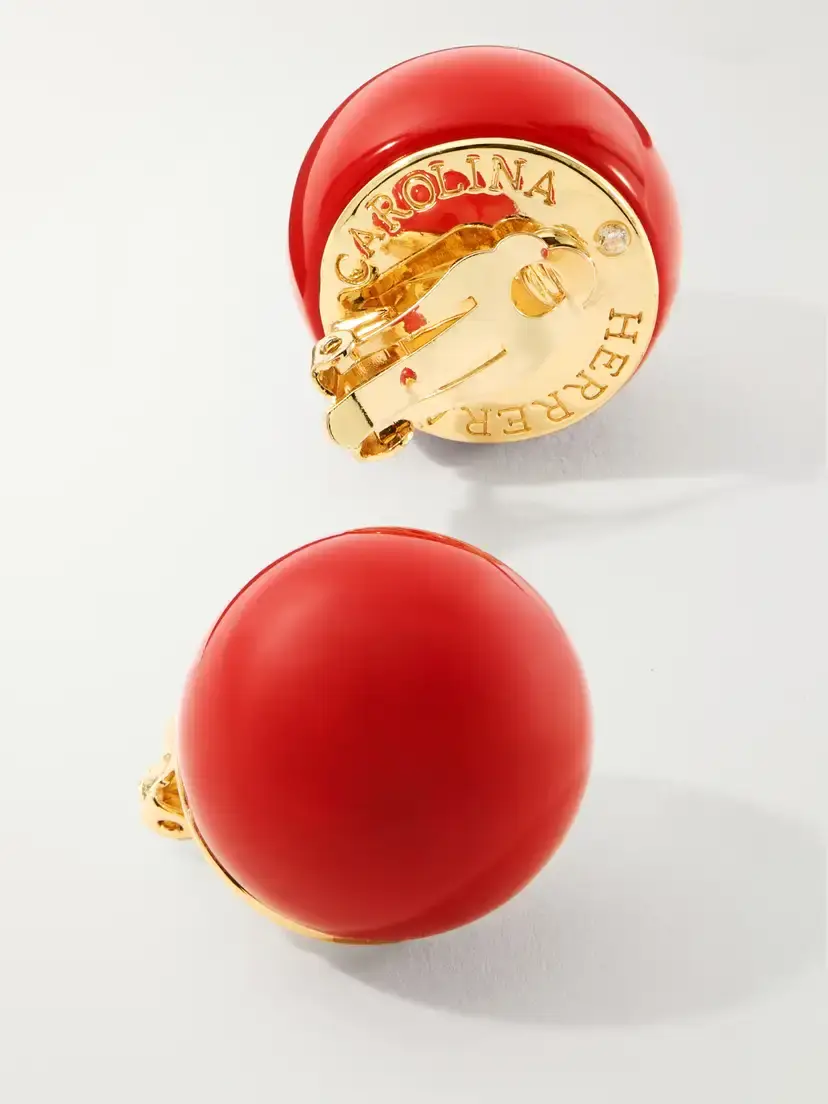 Carolina Herrera Resin And Gold-tone Earrings - Red | Thumbnail 3 Carolina Herrera Resin And Gold-tone Earrings - Red | Thumbnail 3