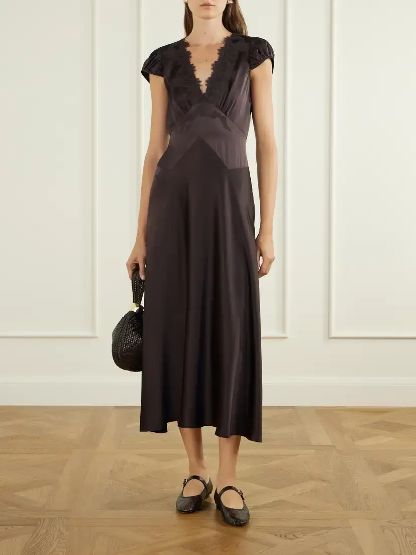 DÔEN Coraline Lace-trimmed Silk-satin Midi Dress | Thumbnail 2 DÔEN Coraline Lace-trimmed Silk-satin Midi Dress | Thumbnail 2