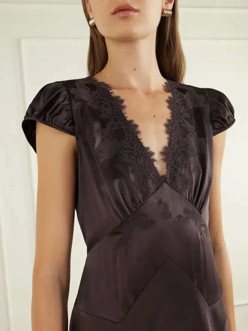 DÔEN Coraline Lace-trimmed Silk-satin Midi Dress | Thumbnail 4 DÔEN Coraline Lace-trimmed Silk-satin Midi Dress | Thumbnail 4