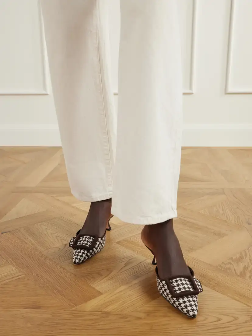 Manolo Blahnik Mayslibi 50 Suede-trimmed Houndstooth Woven Mules | Thumbnail 2