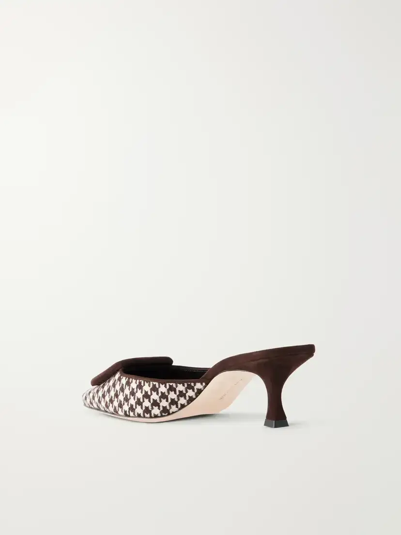 Manolo Blahnik Mayslibi 50 Suede-trimmed Houndstooth Woven Mules | Thumbnail 3