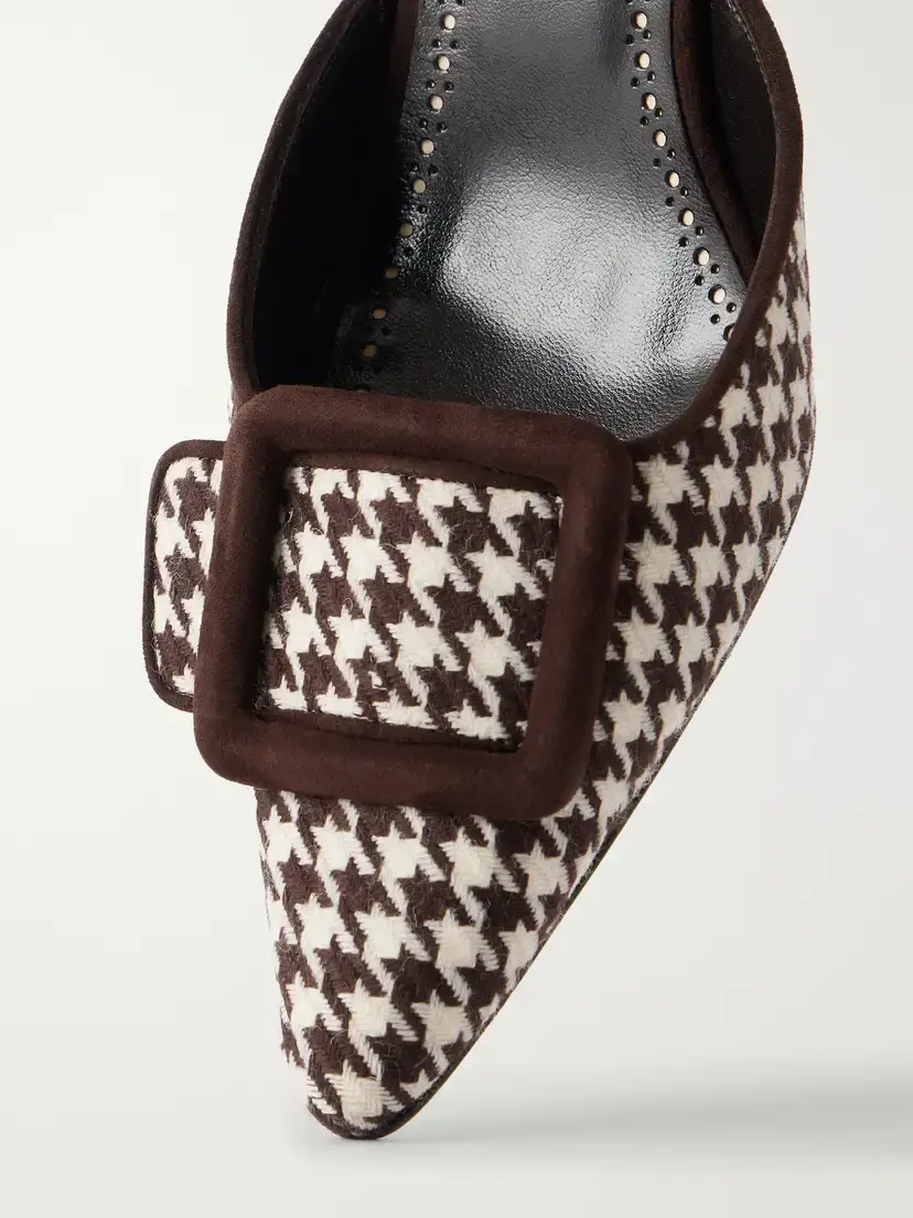 Manolo Blahnik Mayslibi 50 Suede-trimmed Houndstooth Woven Mules | Thumbnail 5