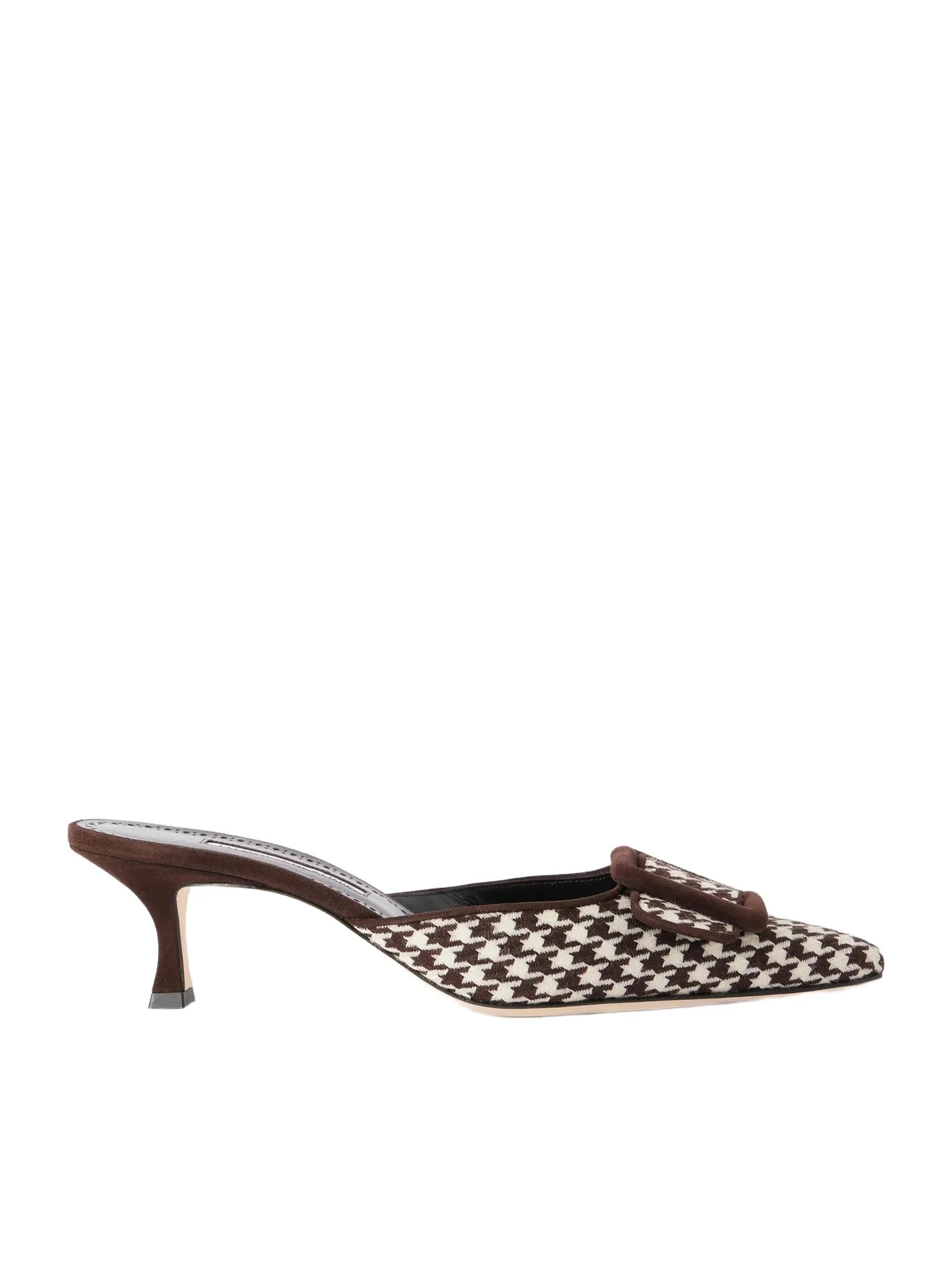 Manolo Blahnik Mayslibi 50 Suede-trimmed Houndstooth Woven Mules
