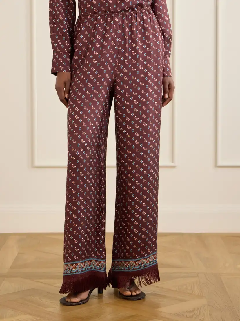 DÔEN Lavon Fringed Printed Silk-blend Satin Wide-leg Pants | Thumbnail 3