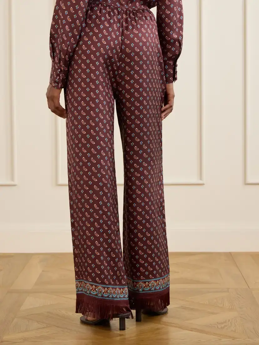 DÔEN Lavon Fringed Printed Silk-blend Satin Wide-leg Pants | Thumbnail 4
